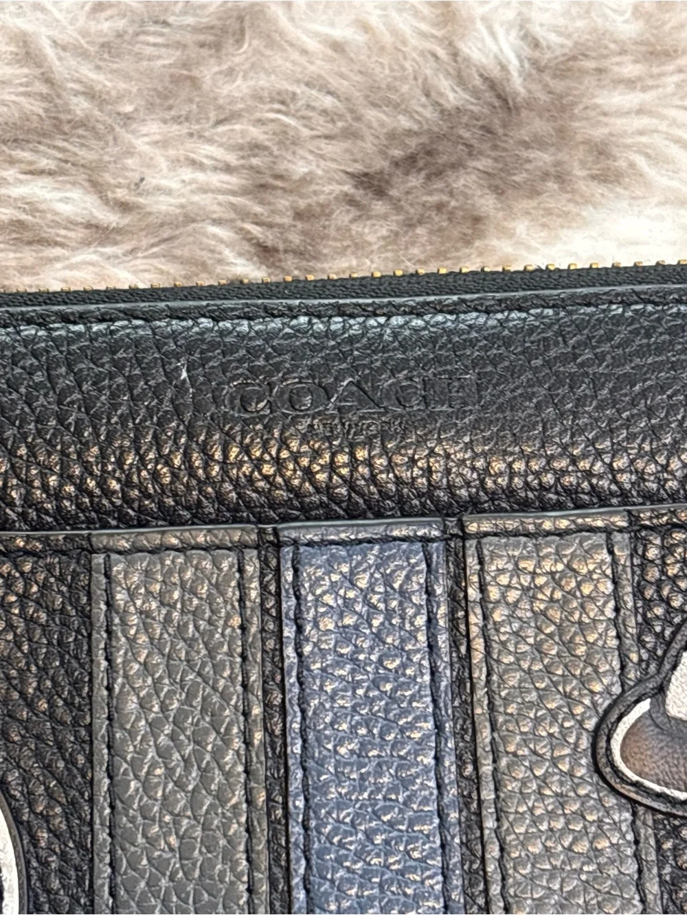 Rare Coach Black Leather Zip-Around Wallet with Space Patch Accents